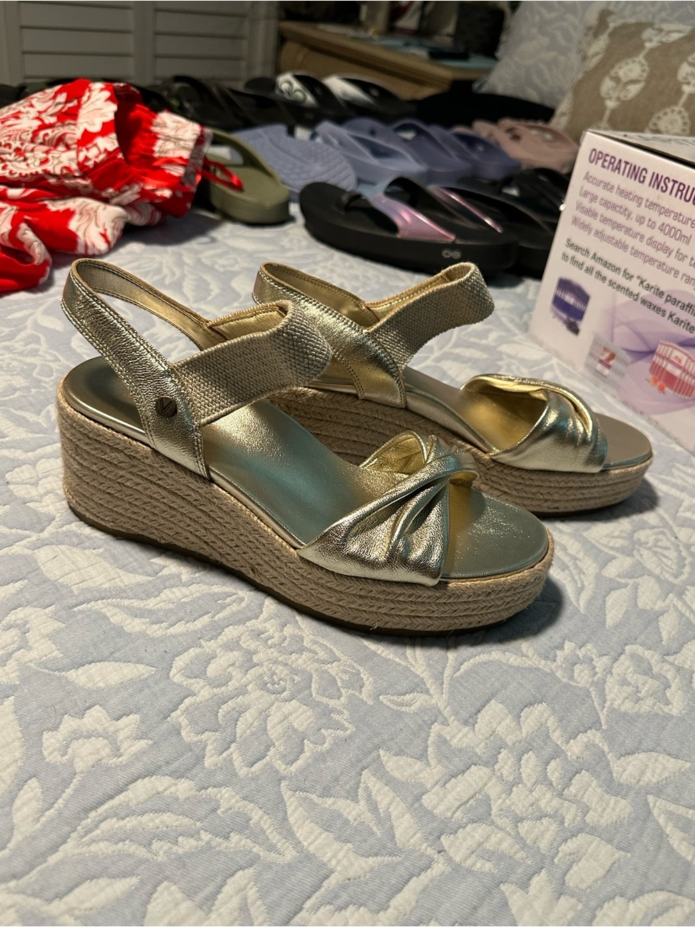 Vionic Gold Metallic Espadrille Wedge Sandals - Picture 7 of 10